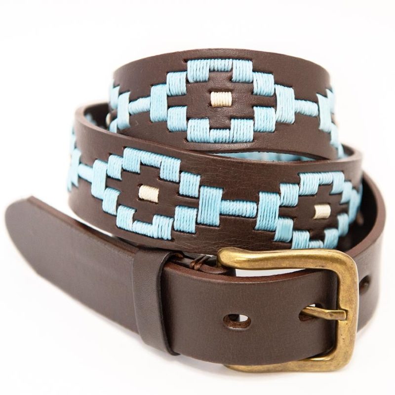 Pampa Leather Polo Belts - Pale Blue Dot