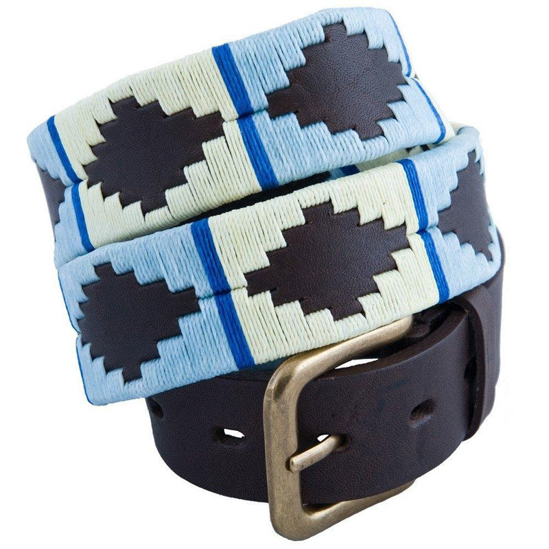 Pampa Leather Polo Belts - Pale Blue/White Blue Stripe