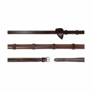 Dy'on New English 1/2 Rubber Reins with 7 Leather Loops - Brown